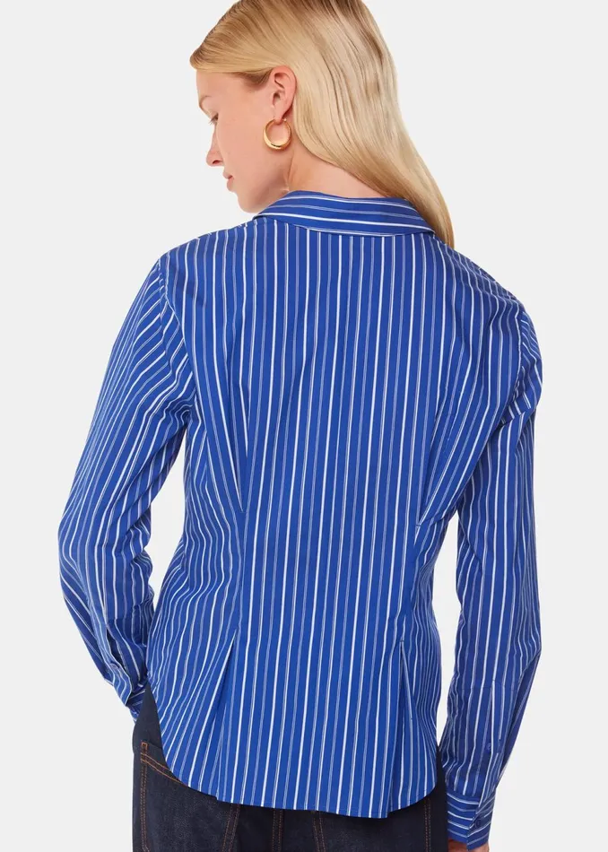 Women Tops Whistles Blue Stripe Waisted Cotton Shirt