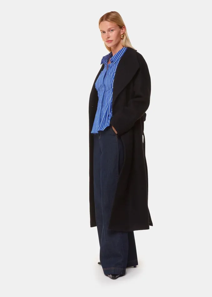 Women Tops Whistles Blue Stripe Waisted Cotton Shirt