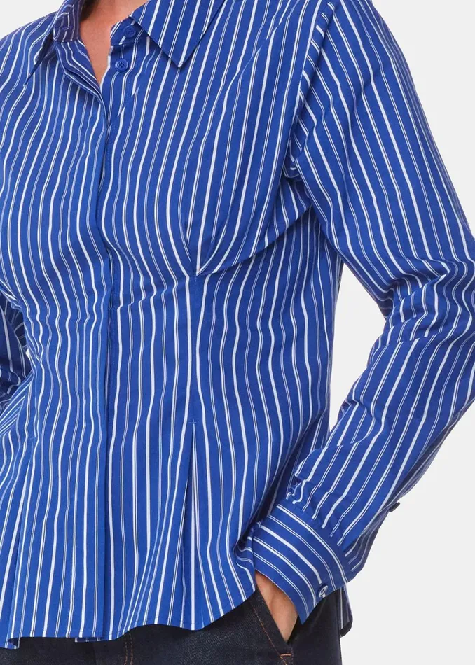 Women Tops Whistles Blue Stripe Waisted Cotton Shirt