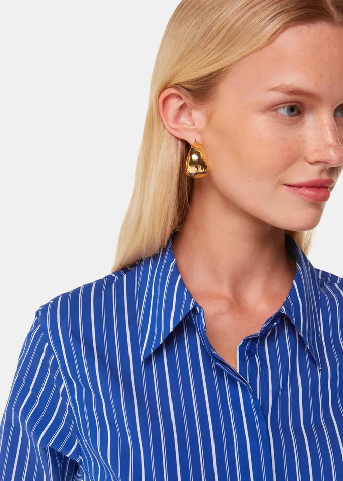 Women Tops Whistles Blue Stripe Waisted Cotton Shirt