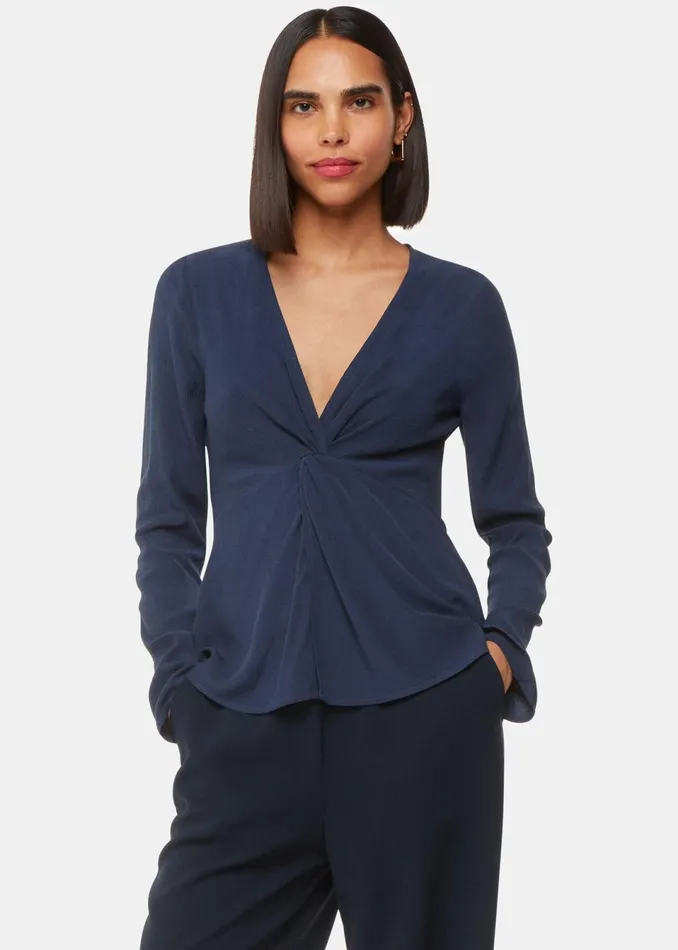 Women Tops Whistles Blue Twist Front Textured Top