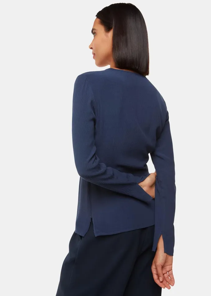 Women Tops Whistles Blue Twist Front Textured Top