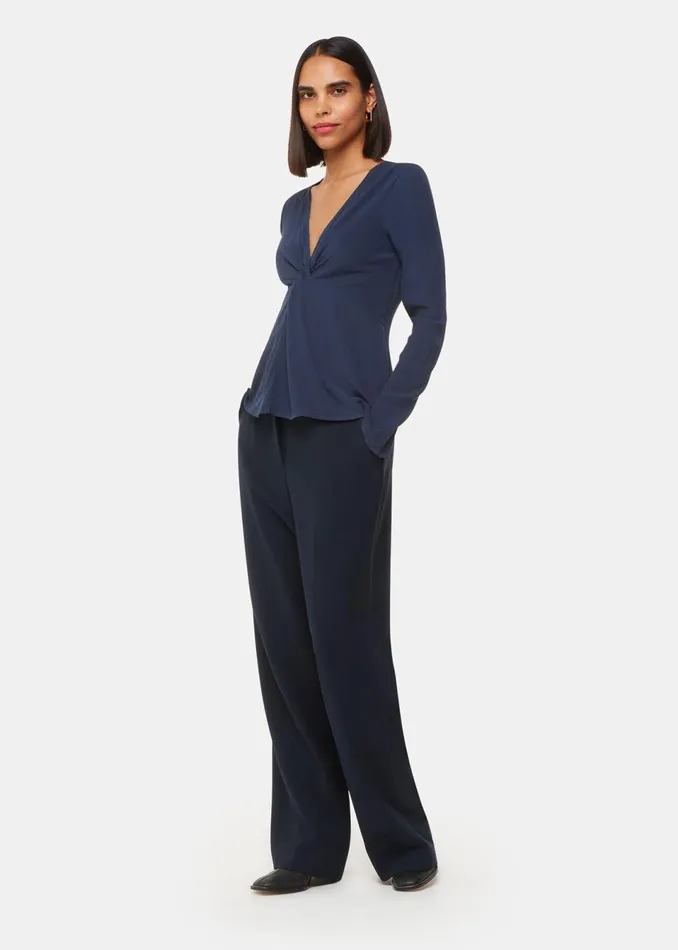 Women Tops Whistles Blue Twist Front Textured Top