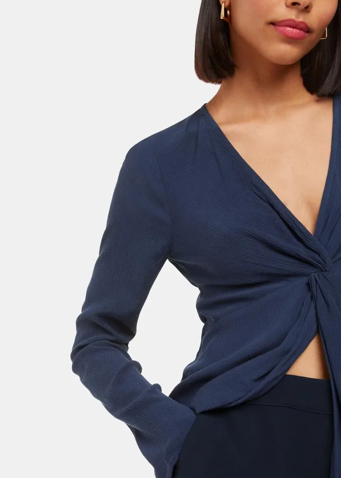 Women Tops Whistles Blue Twist Front Textured Top