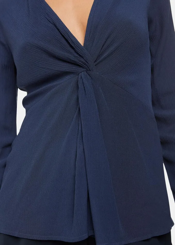 Women Tops Whistles Blue Twist Front Textured Top