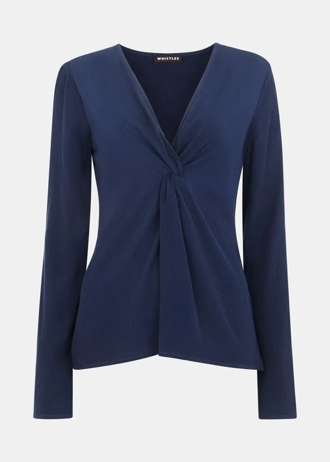 Women Tops Whistles Blue Twist Front Textured Top
