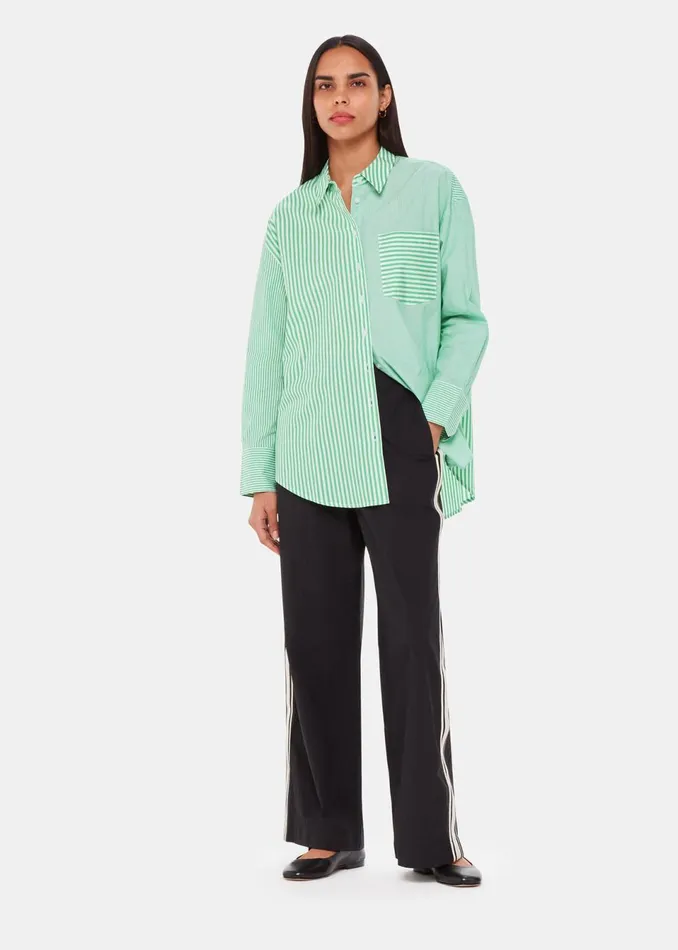 Women Tops Whistles Green Millie Stripe Oversized Shirt