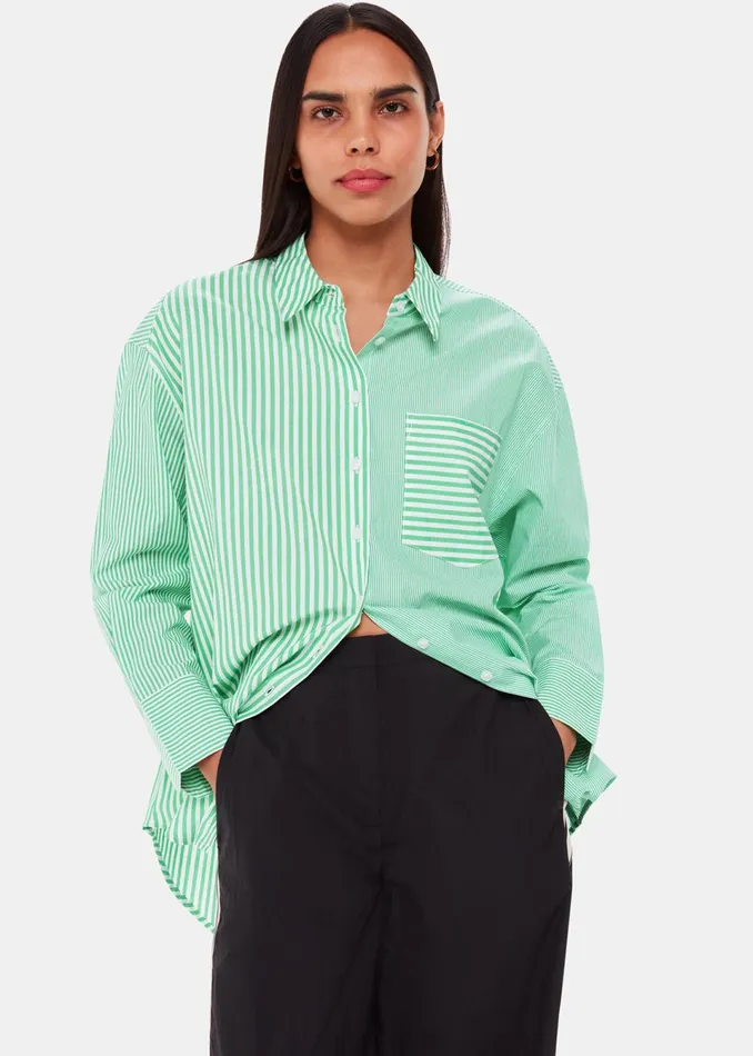 Women Tops Whistles Green Millie Stripe Oversized Shirt
