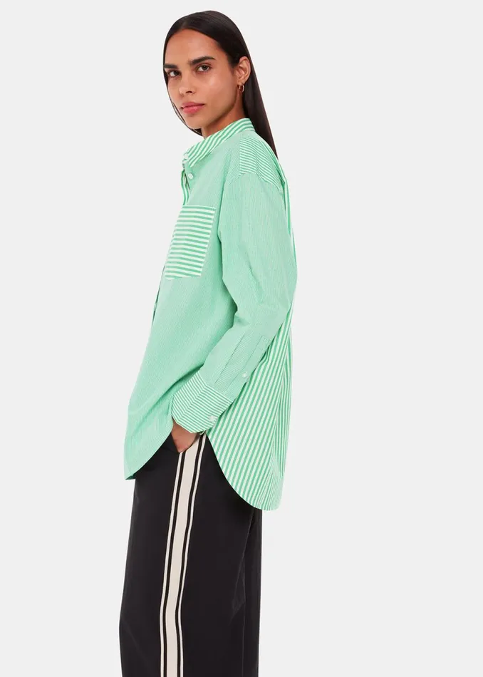 Women Tops Whistles Green Millie Stripe Oversized Shirt