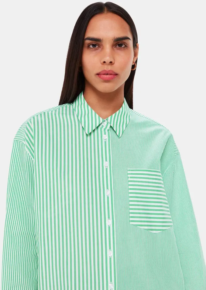 Women Tops Whistles Green Millie Stripe Oversized Shirt