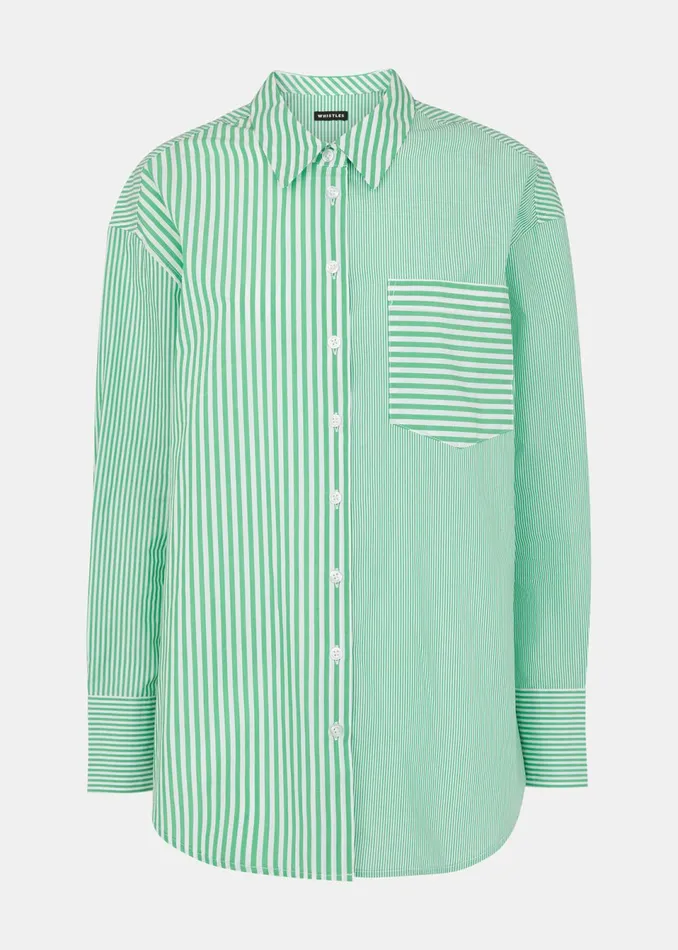 Women Tops Whistles Green Millie Stripe Oversized Shirt