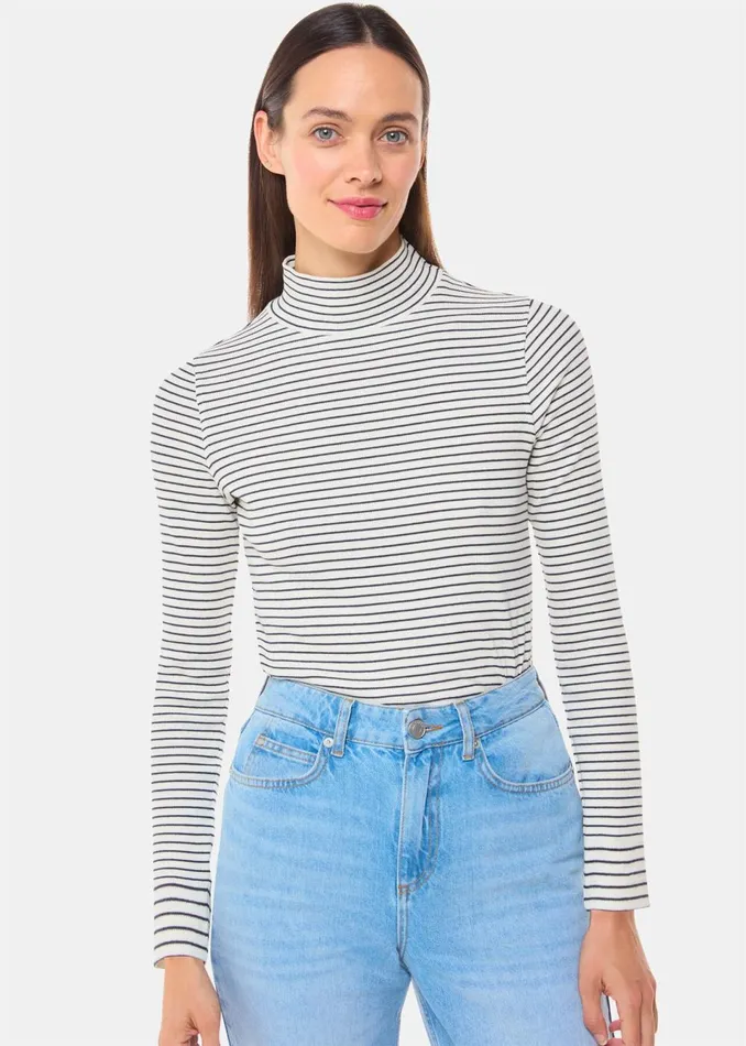 Women Tops Whistles Ivory Stripe Rib Detail Polo