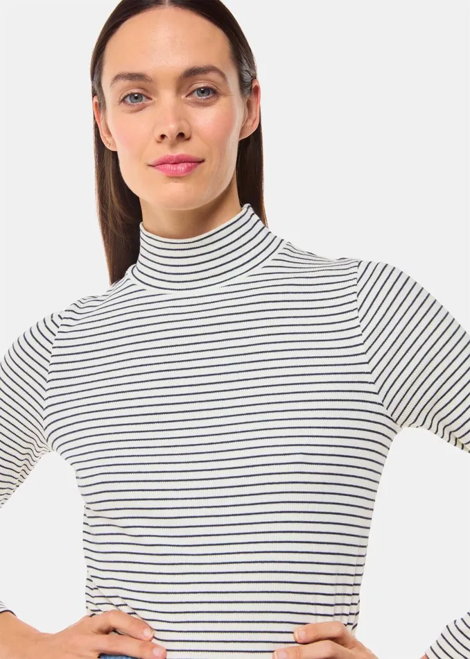 Women Tops Whistles Ivory Stripe Rib Detail Polo