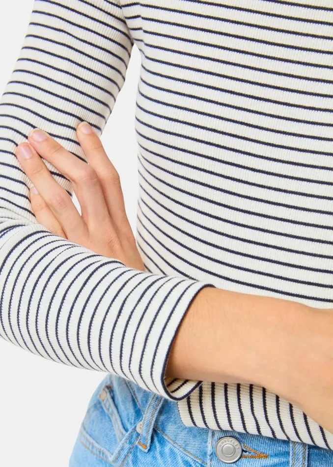 Women Tops Whistles Ivory Stripe Rib Detail Polo