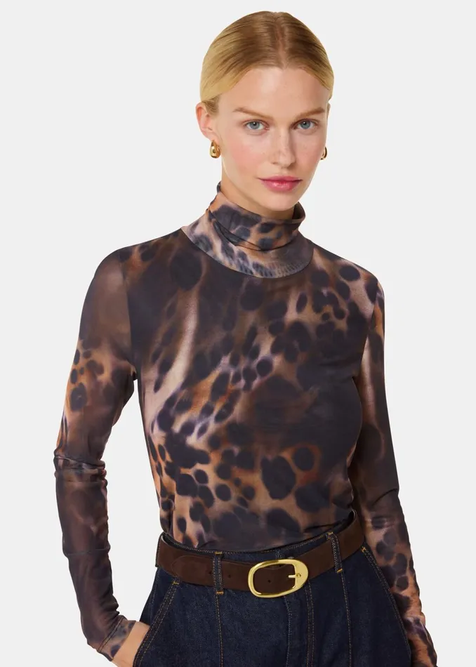 Women Tops Whistles Leopard Print Misty Leopard Mesh Top