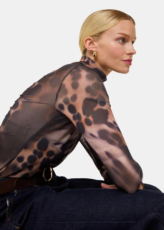 Women Tops Whistles Leopard Print Misty Leopard Mesh Top