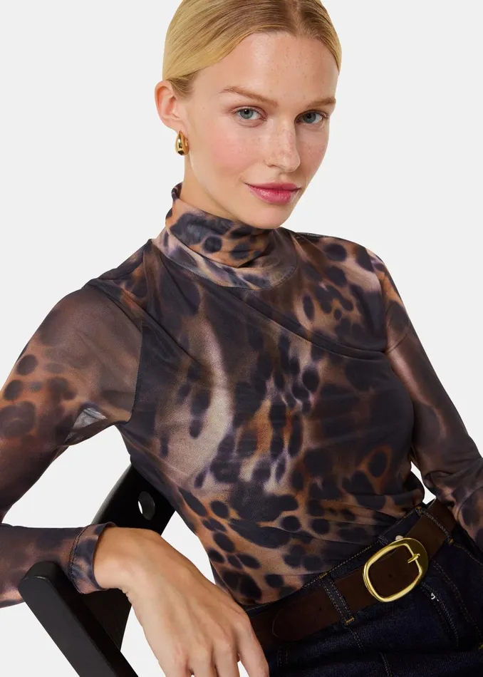 Women Tops Whistles Leopard Print Misty Leopard Mesh Top