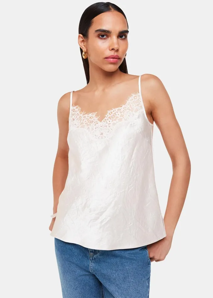 Women Tops Whistles Neutral Lace Trim Cami Top