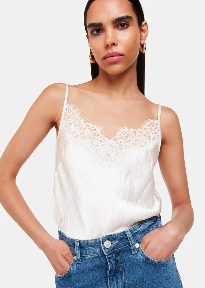 Women Tops Whistles Neutral Lace Trim Cami Top