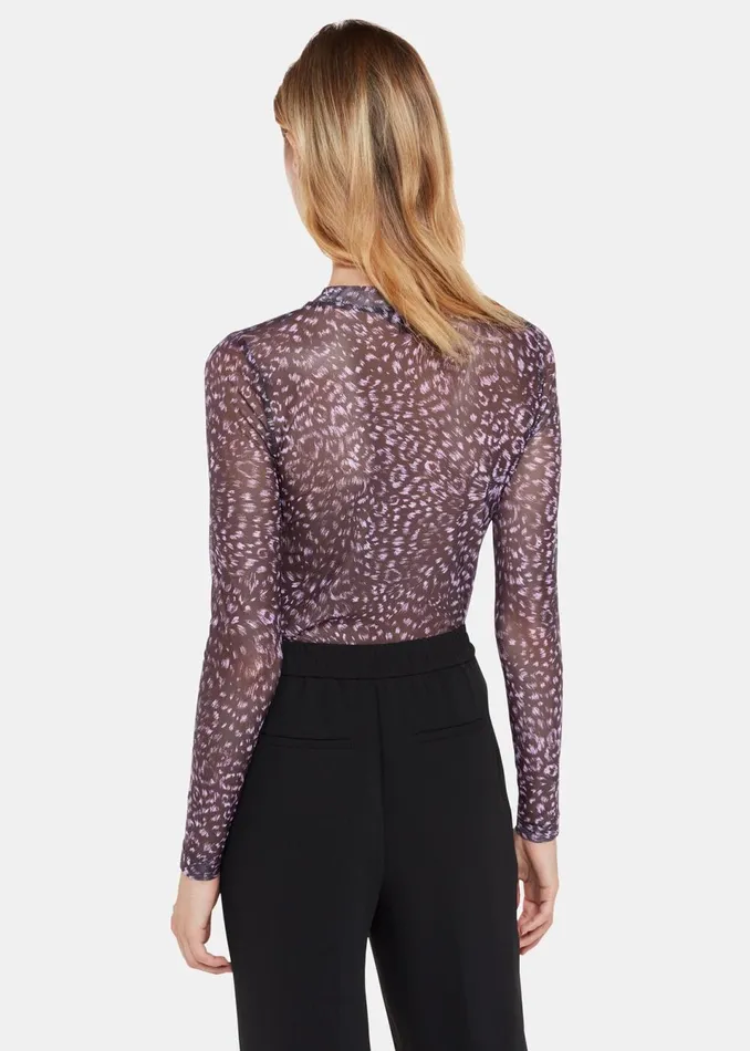Women Tops Whistles Purple Feather Leopard Mesh Top