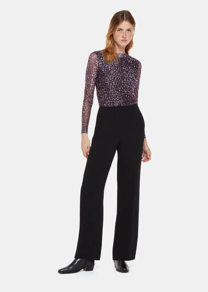 Women Tops Whistles Purple Feather Leopard Mesh Top