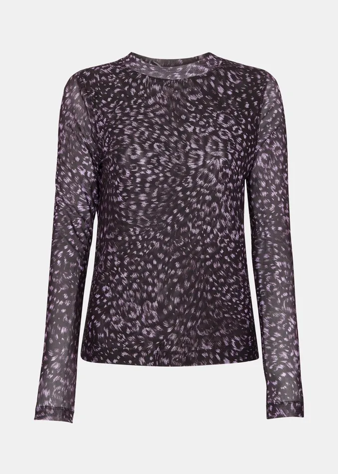 Women Tops Whistles Purple Feather Leopard Mesh Top
