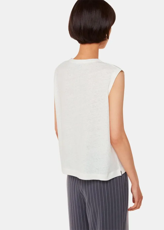 Women Tops Whistles White Linen Button Front Tank