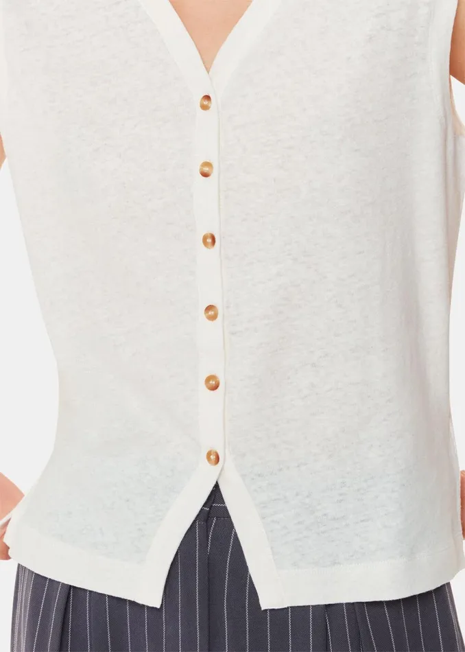 Women Tops Whistles White Linen Button Front Tank