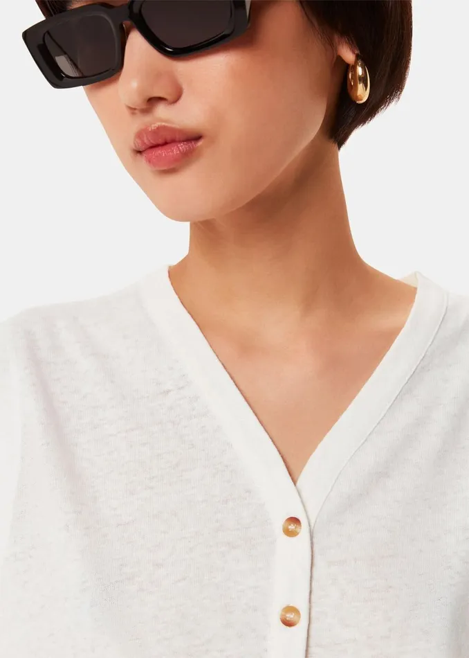 Women Tops Whistles White Linen Button Front Tank