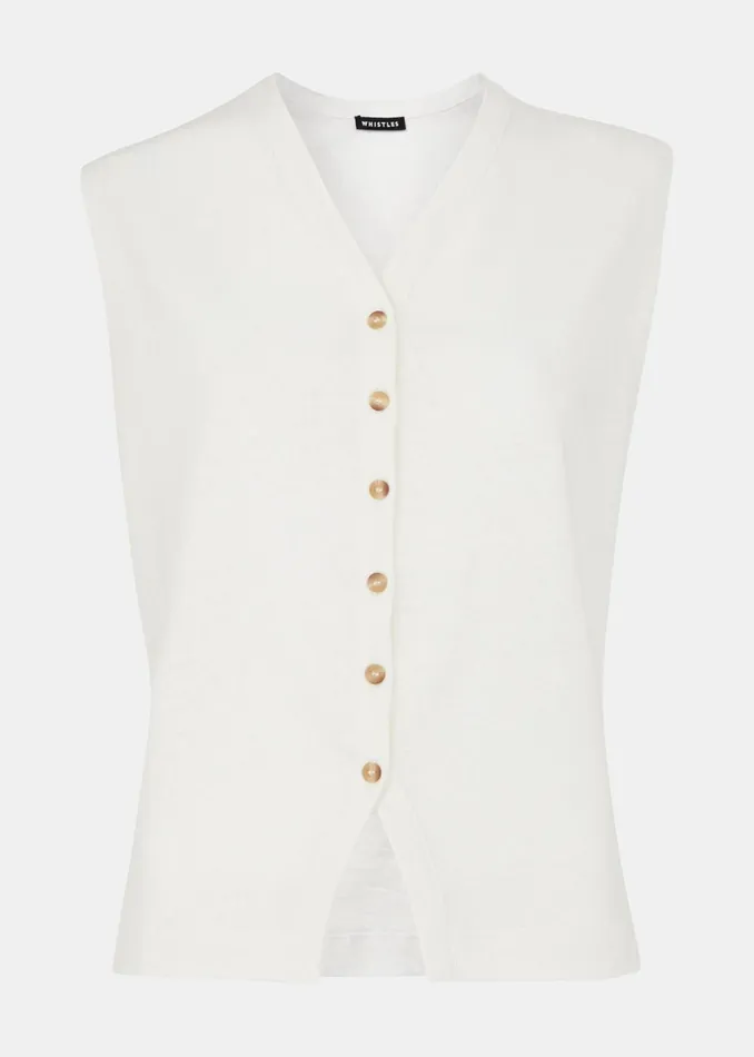 Women Tops Whistles White Linen Button Front Tank