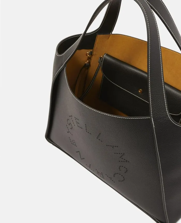 Women Tote Bags Stella McCartney Logo Grainy Alter Mat Tote Bag Black