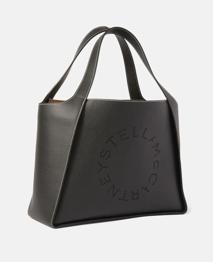 Women Tote Bags Stella McCartney Logo Grainy Alter Mat Tote Bag Black