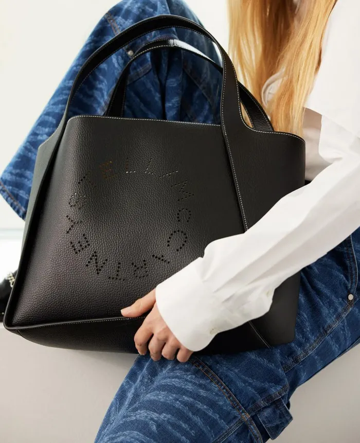 Women Tote Bags Stella McCartney Logo Grainy Alter Mat Tote Bag Black