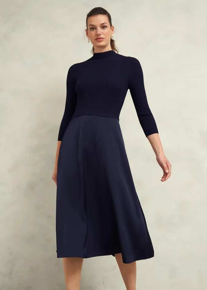 Women Trina Satin Knitted Dresses Hobbs Navy Hobbs Dresses and Jumpsuits