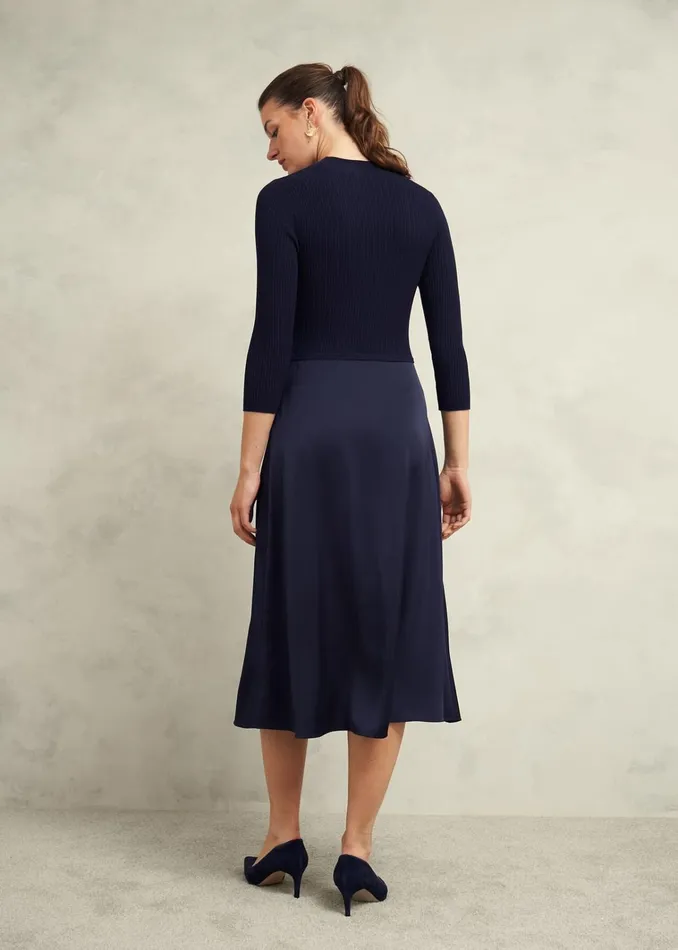 Women Trina Satin Knitted Dresses Hobbs Navy Hobbs Dresses and Jumpsuits