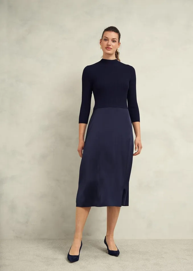 Women Trina Satin Knitted Dresses Hobbs Navy Hobbs Dresses and Jumpsuits
