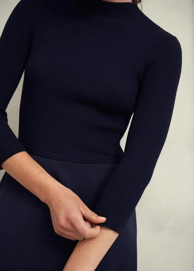 Women Trina Satin Knitted Dresses Hobbs Navy Hobbs Dresses and Jumpsuits