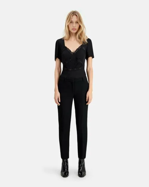 Women Trousers and Jeans The Kooples Straight Cut Black Crepe Tailored Pants Black Women Trousers and Jeans The Kooples Straight Cut Black Crepe Tailored Pants Black