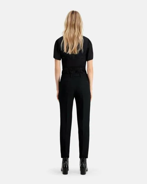 Women Trousers and Jeans The Kooples Straight Cut Black Crepe Tailored Pants Black