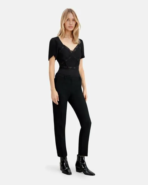 Women Trousers and Jeans The Kooples Straight Cut Black Crepe Tailored Pants Black