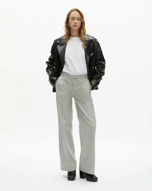 Women Trousers and Jeans The Kooples White Cotton And Linen Striped Loose Pants Blanc Bleu Women Trousers and Jeans The Kooples White Cotton And Linen Striped Loose Pants Blanc Bleu