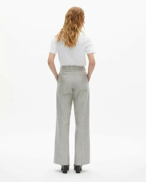 Women Trousers and Jeans The Kooples White Cotton And Linen Striped Loose Pants Blanc Bleu