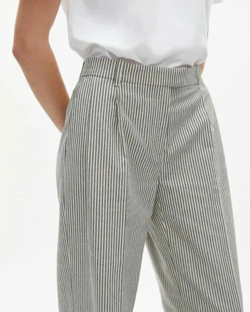 Women Trousers and Jeans The Kooples White Cotton And Linen Striped Loose Pants Blanc Bleu