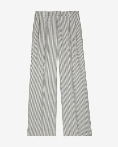 Women Trousers and Jeans The Kooples White Cotton And Linen Striped Loose Pants Blanc Bleu