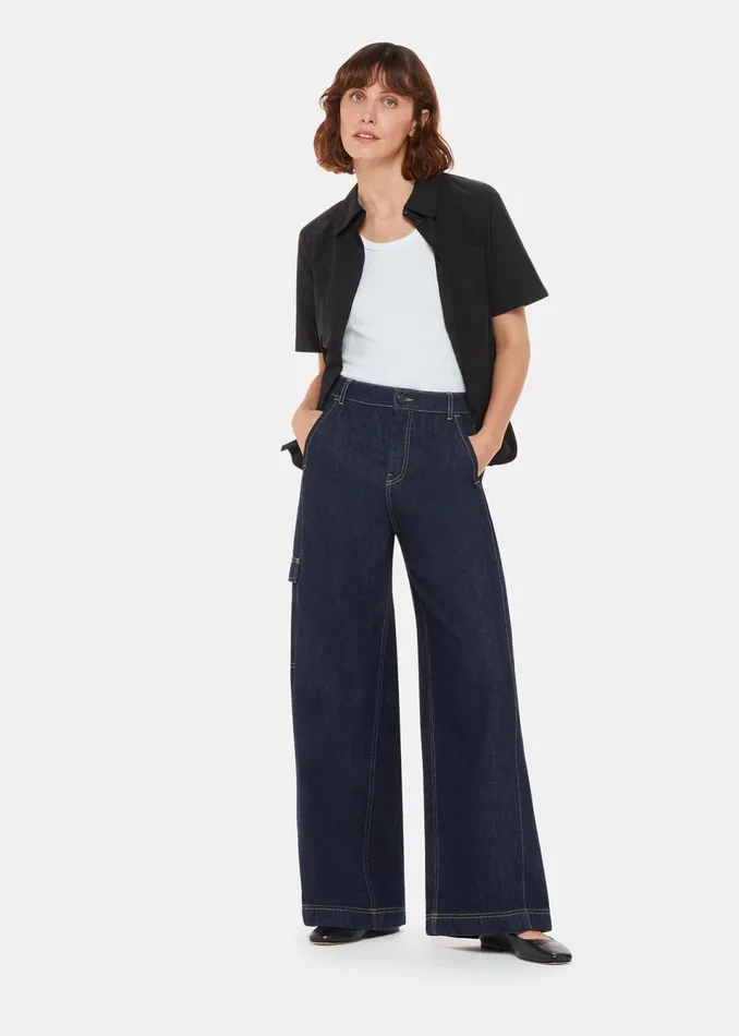 Women Trousers Whistles Dark Denim Wide Leg Cargo Jean