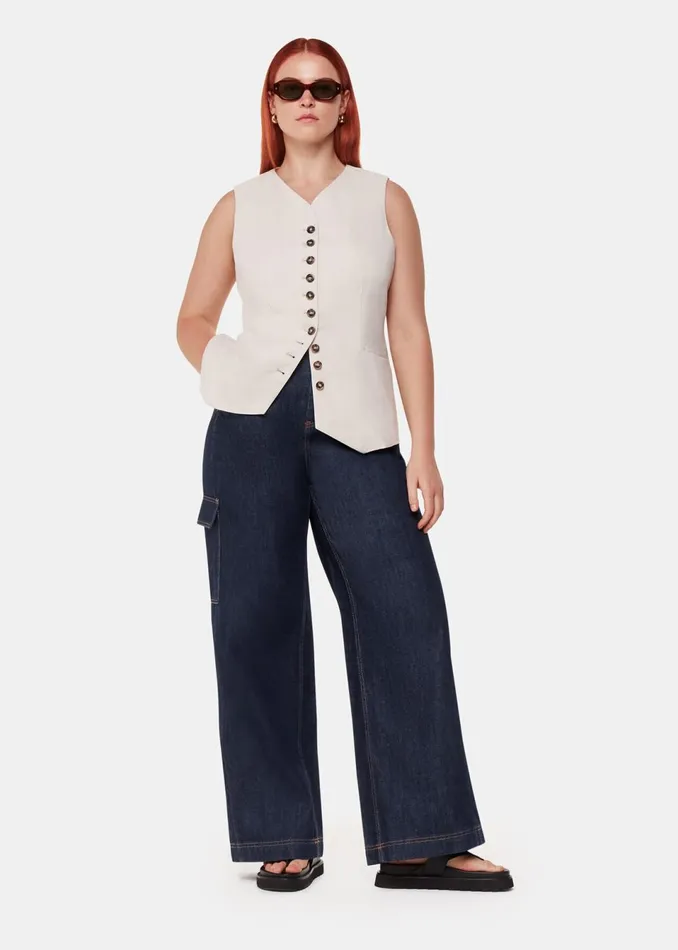 Women Trousers Whistles Dark Denim Wide Leg Cargo Jean