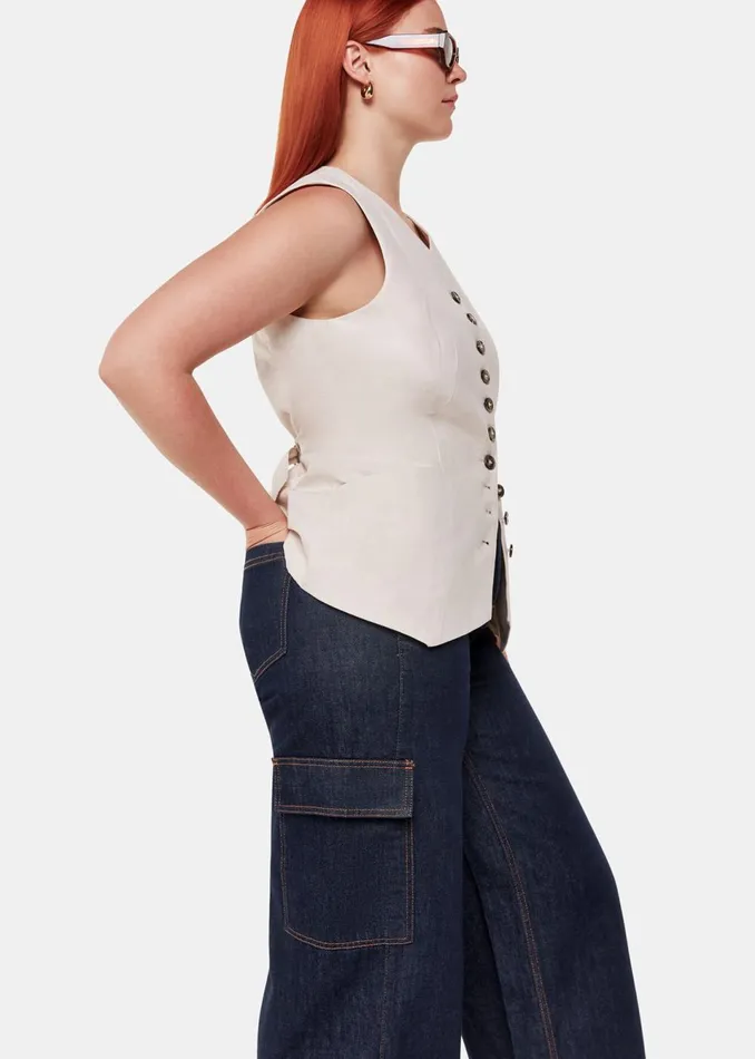 Women Trousers Whistles Dark Denim Wide Leg Cargo Jean