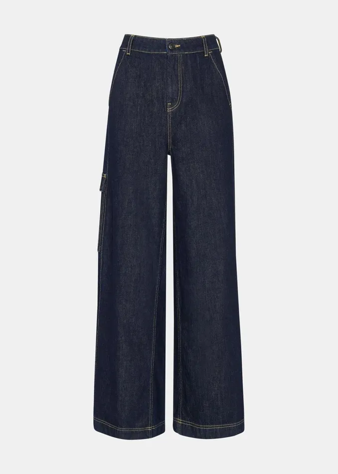 Women Trousers Whistles Dark Denim Wide Leg Cargo Jean