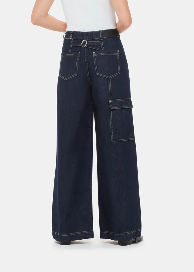 Women Trousers Whistles Dark Denim Wide Leg Cargo Jean
