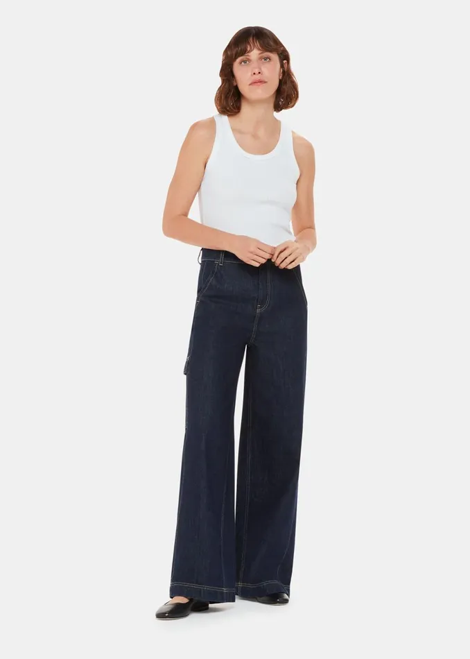 Women Trousers Whistles Dark Denim Wide Leg Cargo Jean